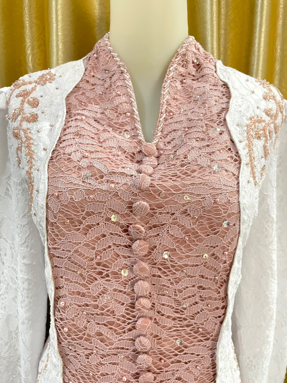Kebaya Mix White-Dusty Pink Premium