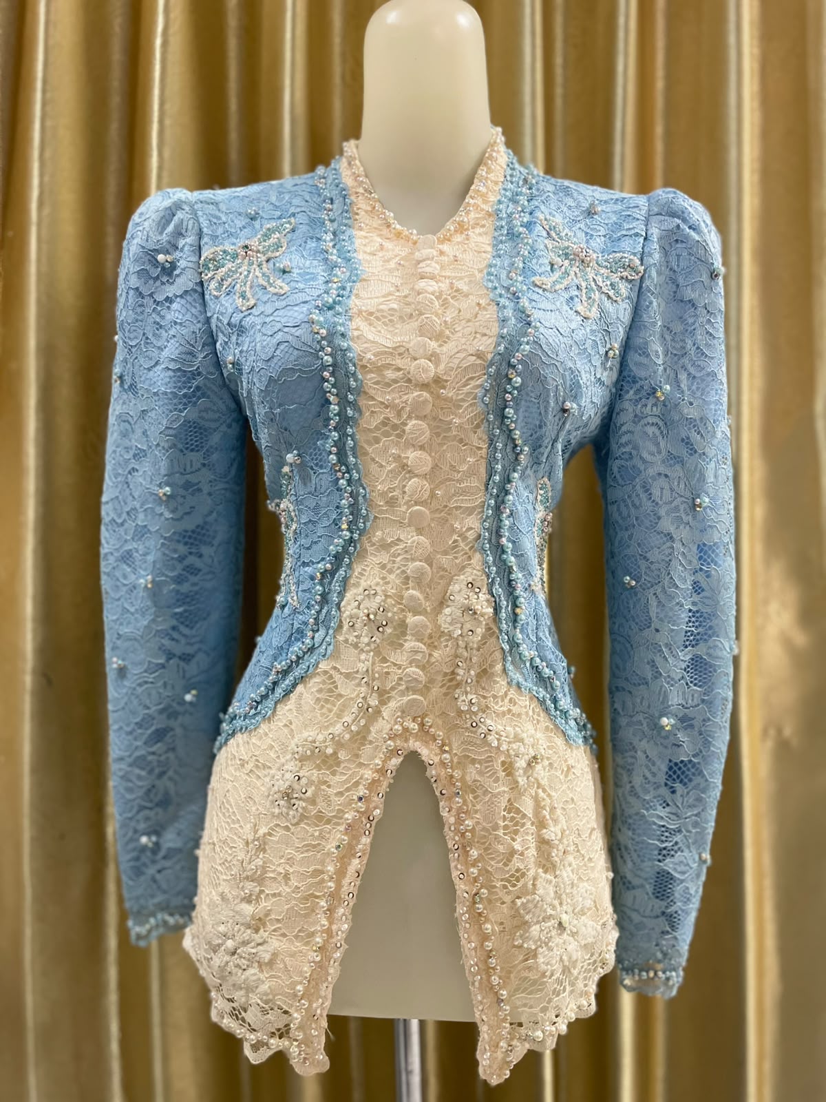 Kebaya Mix Biru-Butter Yellow Premium