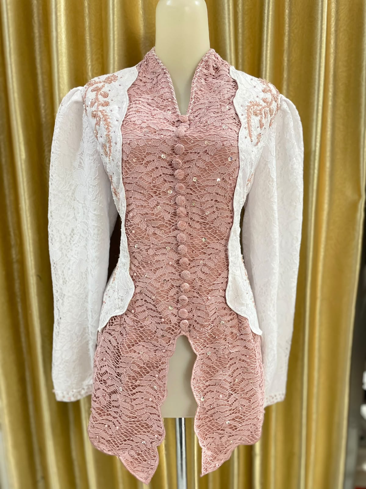 Kebaya Mix White-Dusty Pink Premium